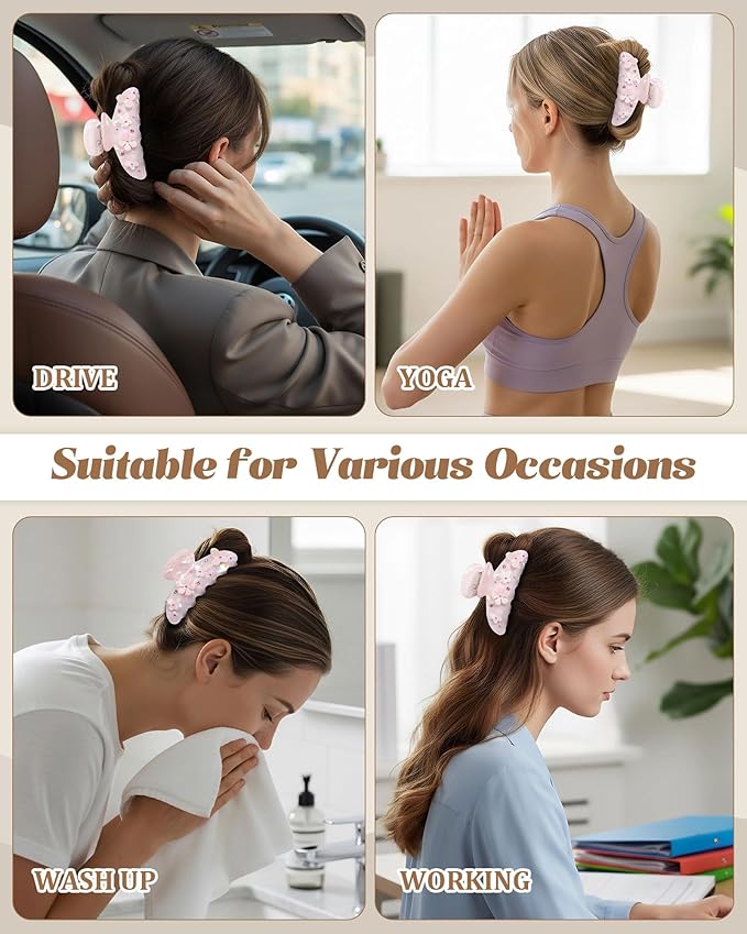 3PCS Acrylic Flower Hair Claw Clips - 2 Styles Durable Medium Small Claw Clips for Women, Strong Hold Cute Non Slip Stylish Accessories Decroation Buns for Thick Thin Hair (pink)