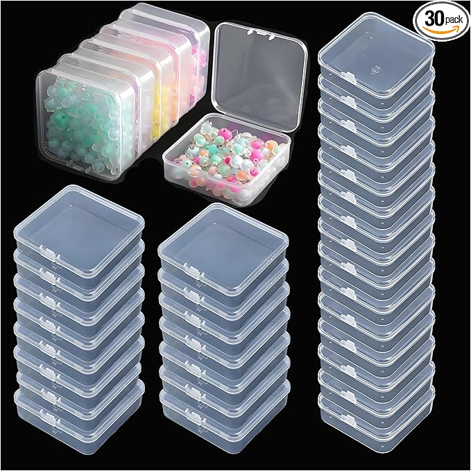 Small Bead Organizers Mini Clear Bead Storage-Clear Plastic Boxes For beads organization, DIY project,nail art tools, diamond, building blocks,small items (30 Pcs 2 Size Small Square)