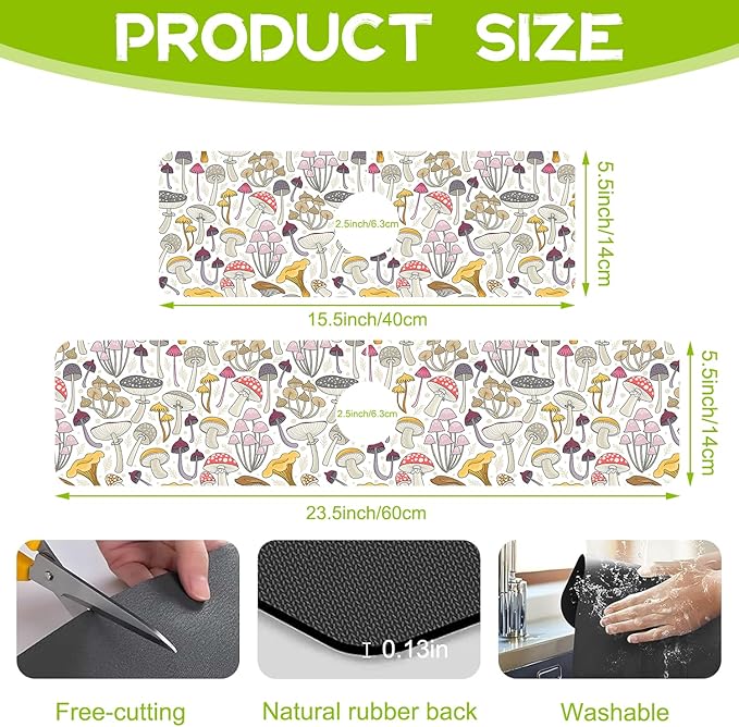Kitchen Sink Splash Guard Faucet Mat Super Absorbent Fast Drying Mat Guard Behind Faucet Drip Catcher for Kitchen Bathroom (Colorful Mushrooms, 23.5"X5.5")