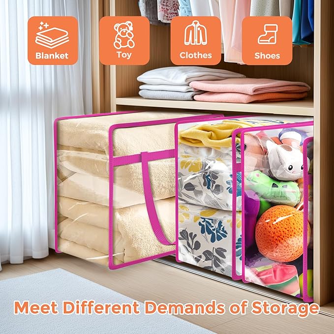 Budding Joy Clear Zippered Storage Bags for Clothes, 40L Closet Organizers and Storage Containers, Vinyl Moving Bag for Bedding, Linen, Blankets, Comforters, Clothing & Toys