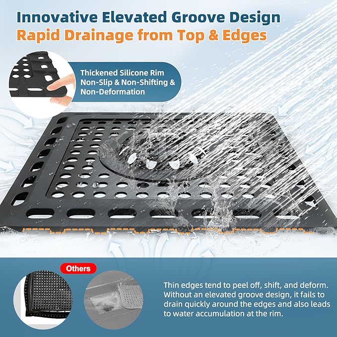 Hibbent 2 Pack Shower Drain Hair Catcher, Shower Drain Cover for Bathroom Floor 4" Drain, Anti-Clogging Bathtub Drain Strainer, Stainless Steel Kitchen Sink Drain Strainer with Handle, Matte Black