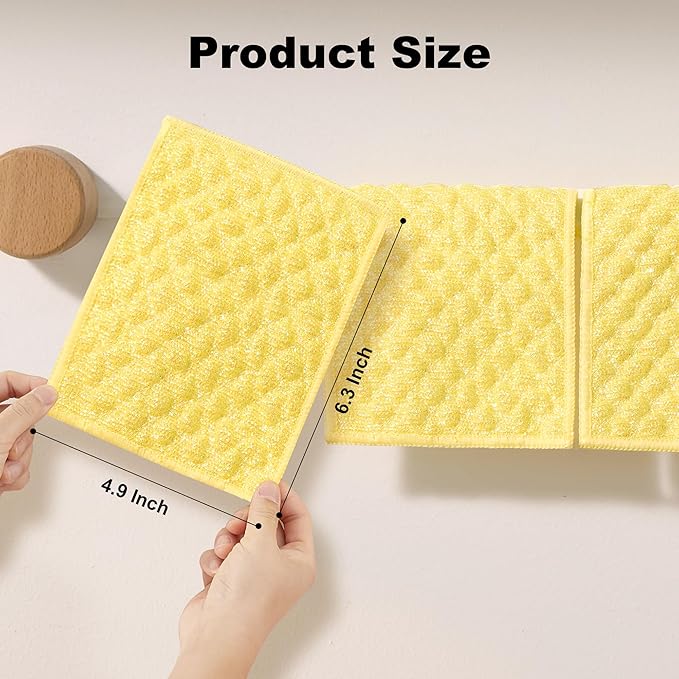 JOYMOOP Bubble Mesh Microfiber Cleaning Cloth, Reusable Non-Scratch Cleaning Rags, Dual-Sided Dish Cloths, Multipurpose Dish Rags for Dishwashing, Kitchen, Stainless Steel-6 Packs, Yellow