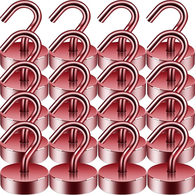 Neosmuk Magnetic Hooks, Cruise Ship Essentials, 40lb+ Heavy Duty Magnetic Hooks for Cruise Cabins, Refrigerator, Grill, Hanging, and Travel | Extra Strong Must-Haves Magnet Hook,Red,Pack of 20
