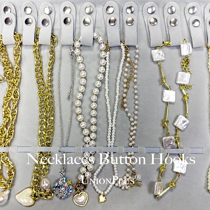 UnionPlus Velvet Travel Jewelry Roll Bag Organizer for Necklace, Elastic Band and Anti-winding, Black and Gray