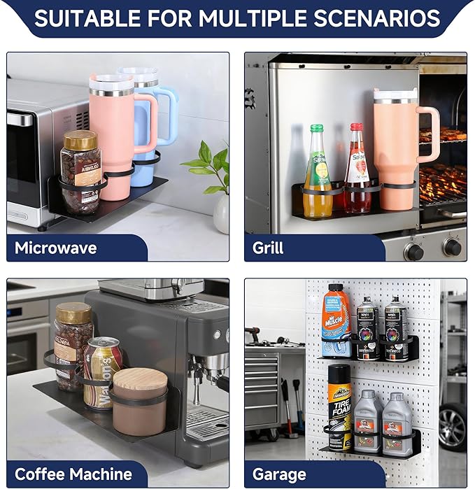 2 Pack Magnetic Stanley Cup Holder - Water Bottle Organizer for Stanley 30&40 oz Tumbler & 1 Pack Magnet Paper Towel Holder Without Drilling, Black Kitchen Storage Rack