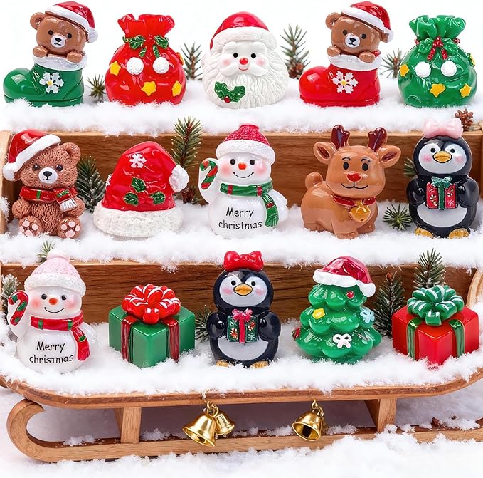 20 Pcs Mini Christmas Figurines Decoration Tiny Resin Snowman Santa Claus Animals Xmas Miniature Figures for Holiday DIY Crafts Garden Micro Landscape Party Home Table Decor