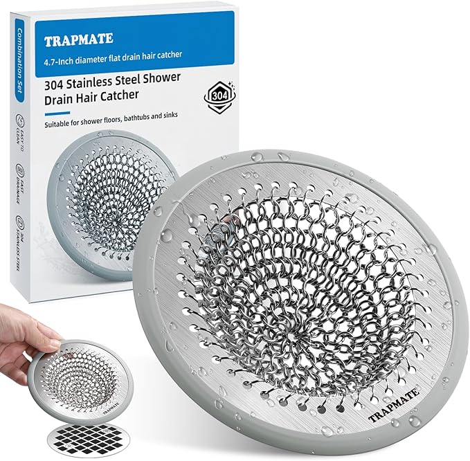 TRAPAMTE Shower Drain Hair Catcher, 4.7" Fast Drainage Shower Drain Cover, Anti-Slip Stainless Steel Drain Protector for US Standard Flat Drains of Bathroom Floor and Shower Room (Patented Product)