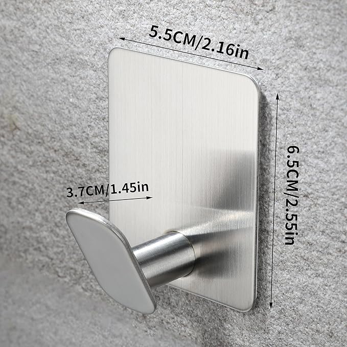 YIGII Adhesive Towel Hooks, 4 Pack Coat Hooks Stainless Steel Stick on Wall Hook for Bathroom/Kitchen, Waterproof Towel Hanger for Robe, Hats