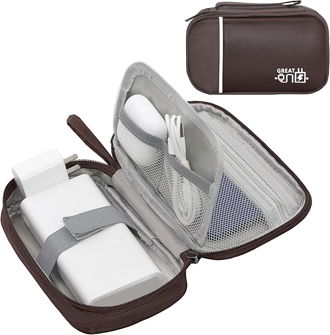 Electronics Organizer, Travel Cord Organizer Pouch, Portable Cable Organizer Bags, Waterproof Electronic Accessories Storage Case for Cables, Cords, Charger, Phone (Single Layer-Small-Brown)