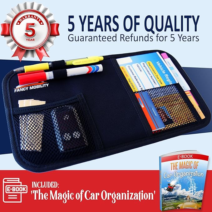 Car Sun Visor Organizer - Auto Accessories Document Holder - Car, Truck, SUV Registration & Insurance Storage Pouch - Road Trip Essentials Gift for Any Driver + 5Year Warranty (2 Pack)