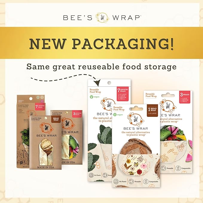 Bee's Wrap Vegan Beeswax Wraps for Food - Made in USA Reusable & Organic Food Wraps, Sandwich Wrap & Bowl Covers - Eco Alternative to Aluminum Foil & Plastic Wrap, Vegan Herb Garden 3 Pack (S, M, L)