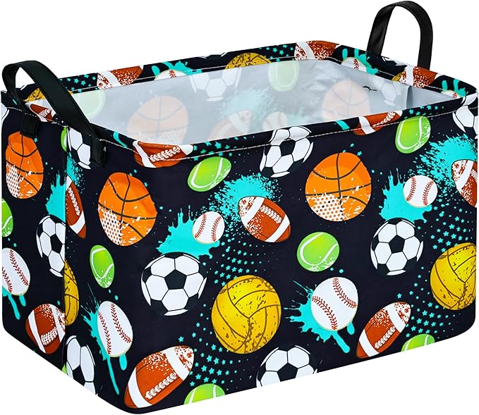 KUNRO Football Basketball Storage Basket Gift Shelf Basket Storage Bin, Nursery Basket Organizer Box for With Handles for Room Deco