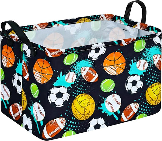 KUNRO Football Basketball Storage Basket Gift Shelf Basket Storage Bin, Nursery Basket Organizer Box for With Handles for Room Deco