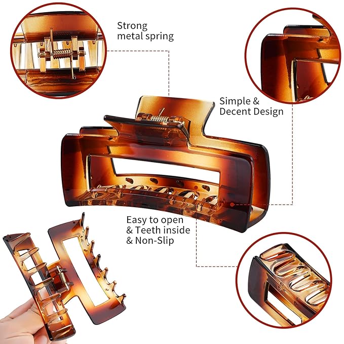 4.1 Inch Large Hair Accessories - 12 Pcs Big Square Jaw Clips for Thick Hair, Jumbo Bulk Clips for Women and Girls