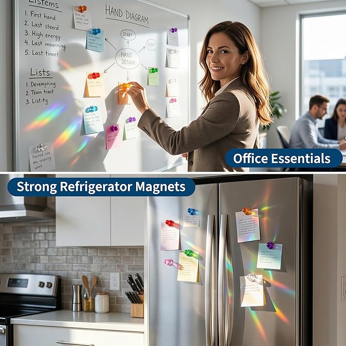 MAX Push Pin Magnets - Tiergrade 16 Pack 7 Assorted Color Strong Magnets,Use at Kitchen Home Office and School Classroom, for Refrigerator Dry Erase Board and Whiteboard.
