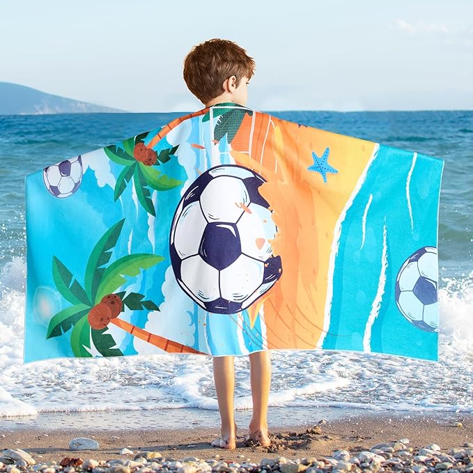WERNNSAI Beach Towel for Kids, 30”x 60”Soccer Quick Dry Sand Free Kids Beach Towel for Boys Personalized Beach Towel Pool Camping Travel Towel Soft Beach Blanket Bath Shower Towel