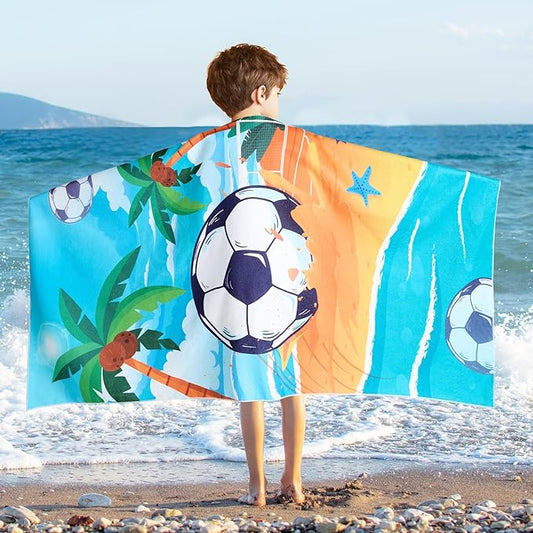 WERNNSAI Beach Towel for Kids, 30”x 60”Soccer Quick Dry Sand Free Kids Beach Towel for Boys Personalized Beach Towel Pool Camping Travel Towel Soft Beach Blanket Bath Shower Towel