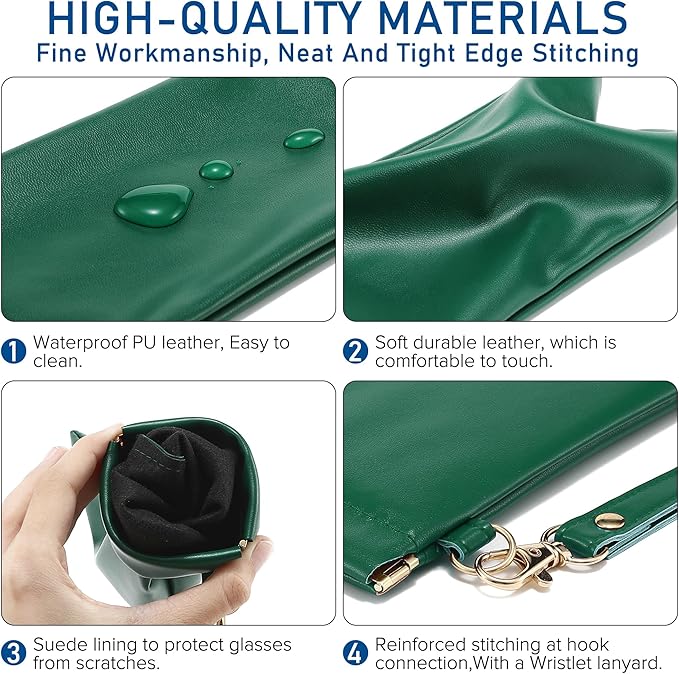 2Pack Leather Glasses Case for Women Men Book-like Hard Shell Eyeglass Bag With Carrying Strap Soft Sunglasses Pouch