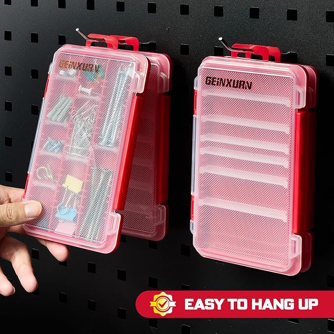 Small Flat Storage Parts Organizer, 4Pcs Red Portable Transparent Plastic Small Parts Tools Box with Removable Dividers, Screwdriver Bit Cases Storage(4 Pieces)