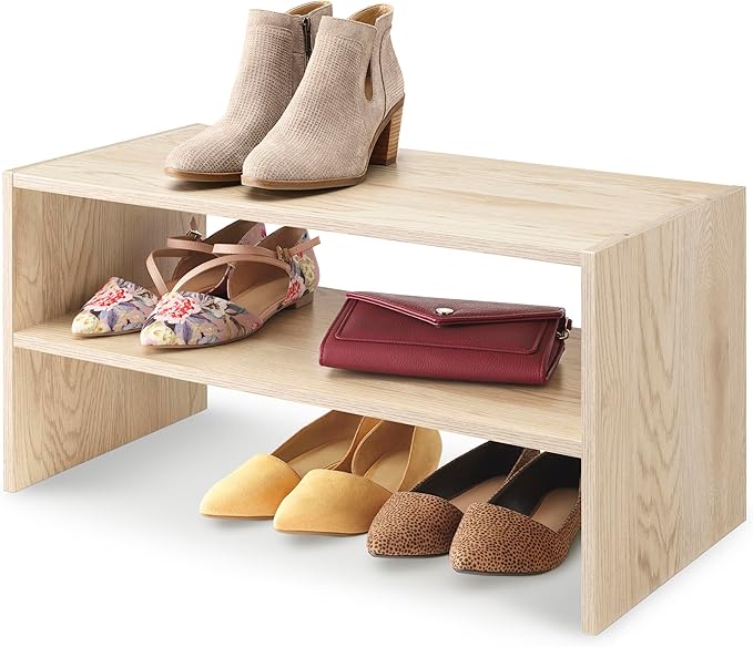 Whitmor Stackable 31" Extra Wide 2-Shelf Storage Organizer, Light Brown, 2 Pack