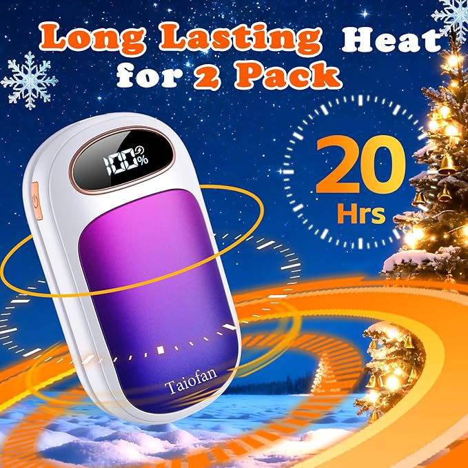 Rechargeable Hand Warmer 2 Pack, LED Display & 4 Levels, Ultrathin Electric Hand Warmers Portable USB Pocket Heater Fits Gloves for Hunting Essentials, Camping, Raynauds, Gifts for Christmas
