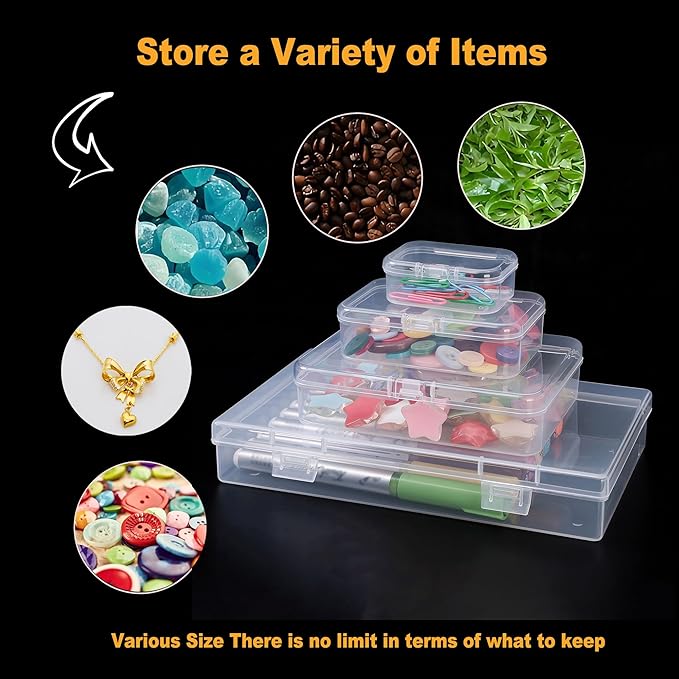 Plastic Case Bead Organizer Box 24 pcs Small Clear Plastic Storage Containers Craft Storage Box with Hinged Lid and Labels Mini Boxes for Jewelry Diamonds Small Items Craft Projects