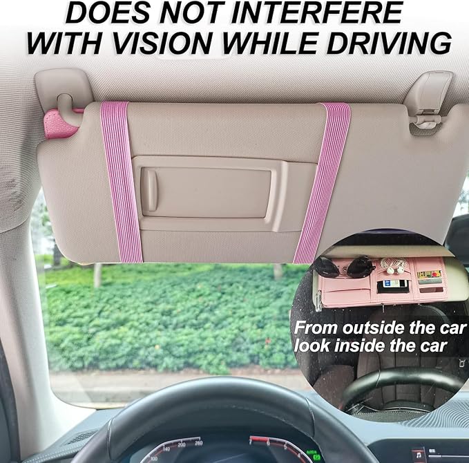 Keedolla 2 Pack Car Sun Visor Pocket Organizer, Auto Interior Accessories Car Truck Visor Organizer Storage Pouch Case Bag for Cards, Pens and Documents - Pink