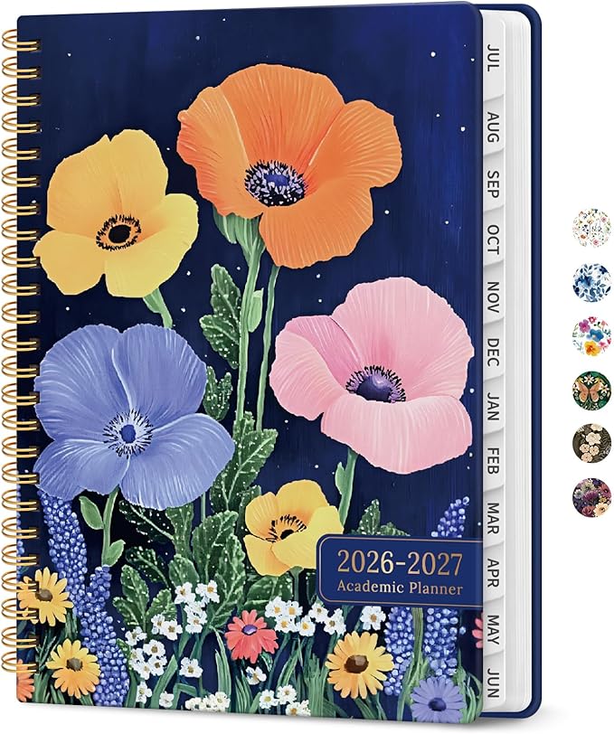 Planner 2026-2027, Academic Year Monthly and Weekly Calendar Planner, Jul 2026 - Jun 2027, Hardcover Teacher Student Planning Agenda book with Tabs, Perfect for School Office Supplies, 8.5" x 11" - Lavish Bloom