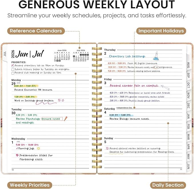 Planner 2026-2027, Academic Year Monthly and Weekly Calendar Planner, Jul 2026 - Jun 2027, Hardcover Teacher Student Planning Agenda book with Tabs, Perfect for School Office Supplies, 8.5" x 11" - Landscape