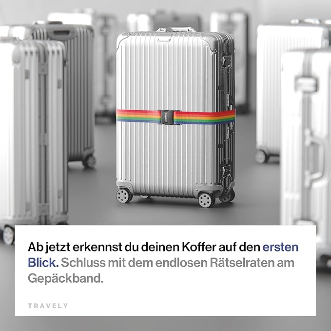 TRAVELY Luggage Straps - Particularly conspicuous & Secure - Incl. 2 Name Tags - Luggage Strap Ideal crosswise - [Set of 2]