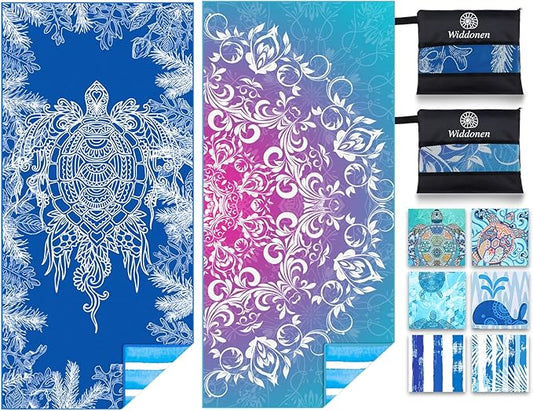 Widdonen Microfiber Lightweight Beach Towel Sand Free Quick Dry Absorbent Thin Compact Towels for Swimming Pool Camping Beach Accessories Large Easy Pack Travel Things for Vacation Essentials Gift