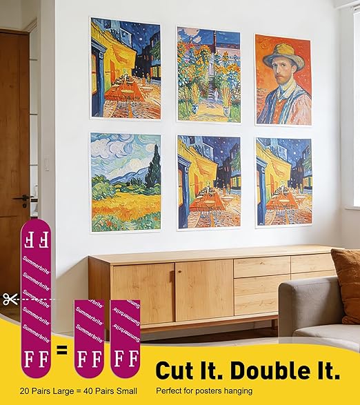 X-Large Picture Hanging Strips Heavy Duty, Damage Free Picture Hangers for Walls without Nails/Tools, Wall Sticky Hook and Loop Adhesive Strips Kit for Poster, Home, Office, 40 Strips/20Pairs, X-Large