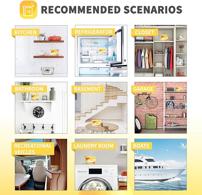 Vacplus Moisture Absorbers 6 Pack, Portable Humidity Absorber Boxes for Your Bathroom, Closet & Car, Dehumidifier with Lemon Fragrance, 10.5 Oz