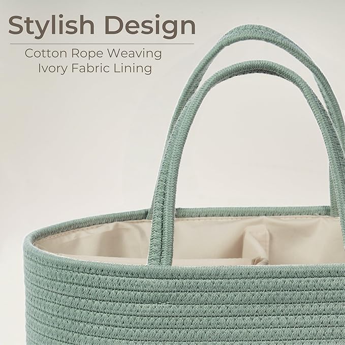 Diaper Caddy Organizer, Empty Gift Basket for Newborn Essentials, Baby Storage Basket, Stylish Gift Bag for Baby Shower, Boys and Girls – Large, Sage Green