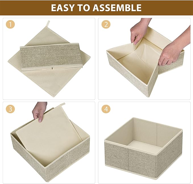 Criusia Underwear Drawer Organizer, 6 Set Foldable Underwear Drawer Organizer and Closet Dividers,Storage Box for Clothes, Socks, Underwear (6 Bins, Beige)