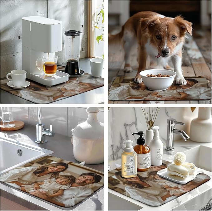 Custom Drying Mat with Picture Text Personalized Photo Dish Drying Mats for Kitchen Counter 16x18 Inch Customized Image Kitchen Accessories Microfiber Absorbent Dish Drying Pad