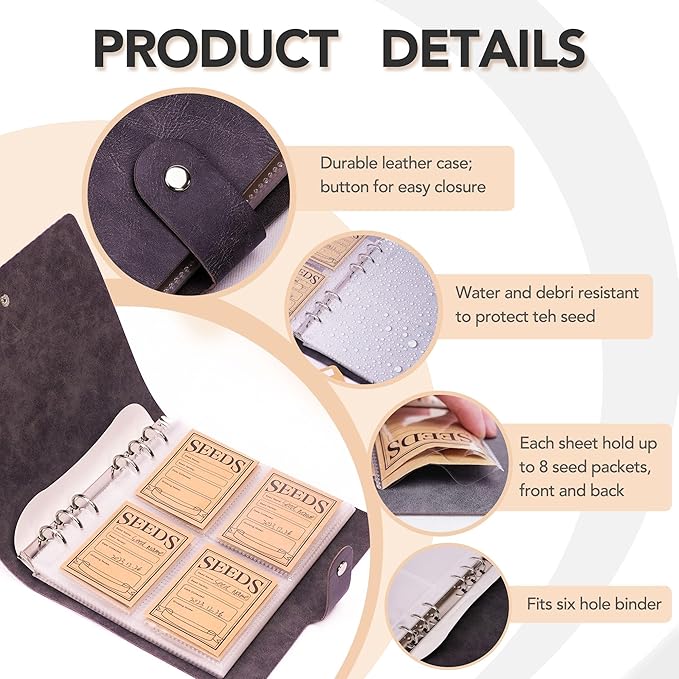 U0U Seed Storage Envelopes, Black Resealable Sealing Seed Envelopes Garden Seed Organizer Storage Box,Seed Packet Organizer Seed Collecting Template for Vegetable (Black Small)