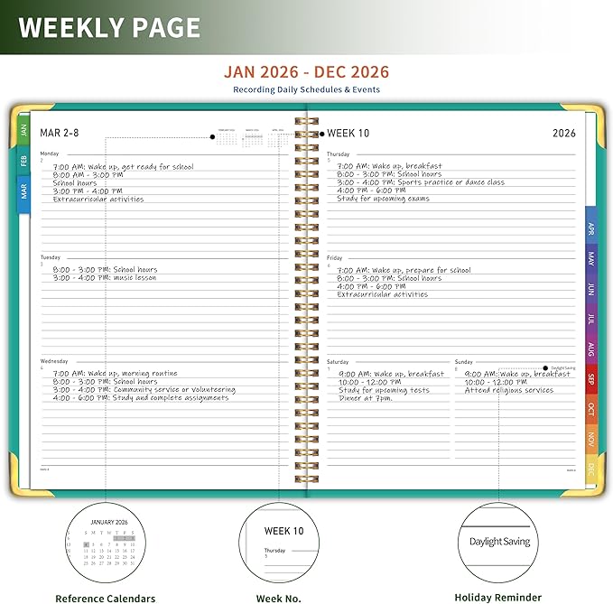 Planner -2026, Hardcover Weekly & Monthly Calendar Planner, January 2026 - December 2026, 6" x 8", Daily Agenda Book with Colorful Tabs, College Organizer Notebook, School & Work Supplies for Student Teacher Classroom