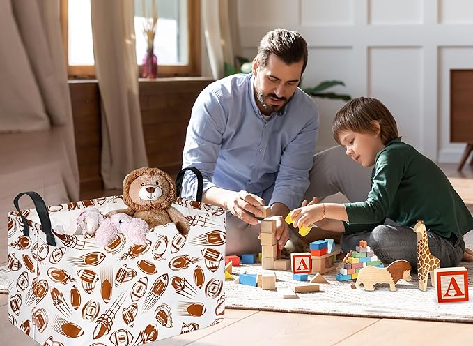 Rec Football Print Box Hamper Storage Basket Collapsible Organizer Bin Gift Shelf Baskets for Home and Kitchen Storage