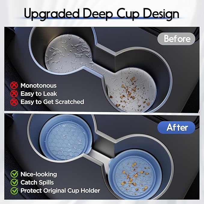Amooca Car Cup Coaster Universal Automotive Waterproof Non-Slip Cup Holders Sift-Proof Spill Holder Car Interior Accessories 2 Pack Gray Blue