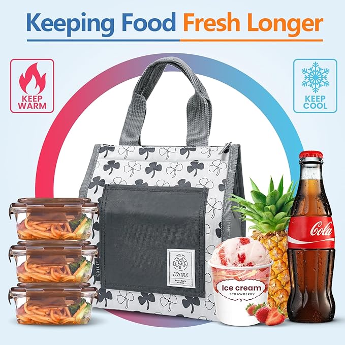 Lunch Bag for Women Men, Reusable Leakproof Lunch Tote with Thermal Lining, 7L Insulated Portable Lunch Box Cooler Bag for Work, Office, Picnic, Beach & Travel (White)