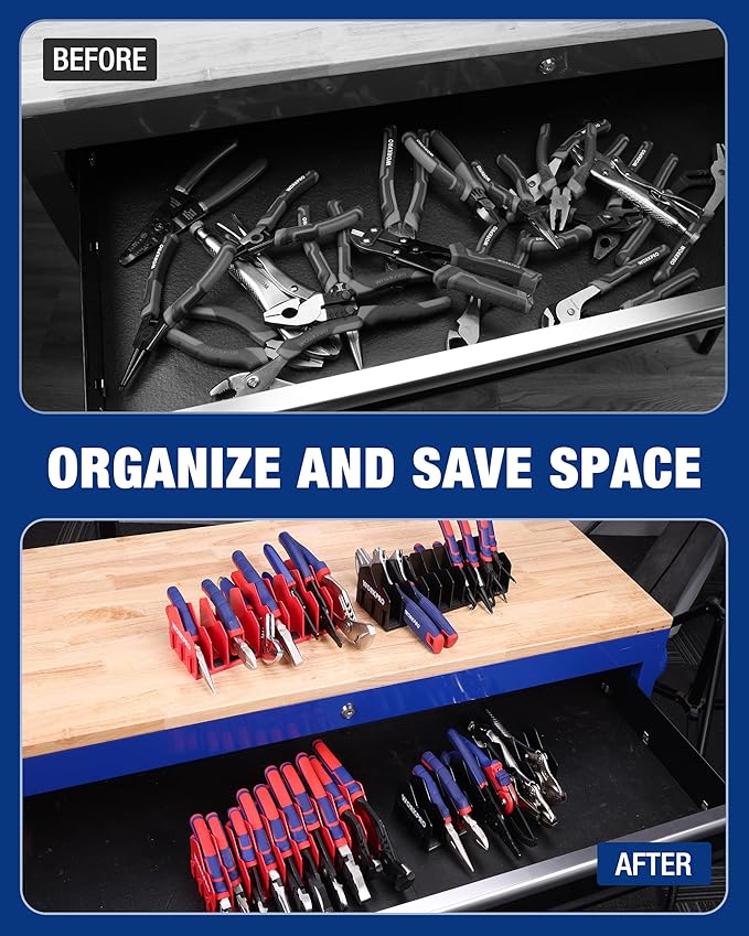 WORKPRO 4-Pack Plier Organizer Rack, Pliers Holder and Cutter Organizers with Non-Slip Rubber Base, 40-Slot Tool Box Organizer, Tool Drawer Organizer, Tool Storage, Plier Rack (Pliers Not Included)