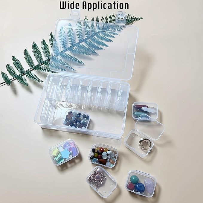 Small Bead Organizers Mini Clear Bead Storage-16 pcs Clear Plastic Boxes For beads organization,DIY project,nail art tools,diamond, building blocks,small items,with Sheets Label Stickers