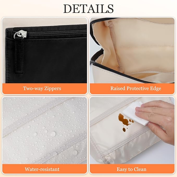 TOPEAST Christmas Gifts for Women Girls - 2Pcs Makeup Bag Small Travel Cosmetic Bag, Make Up Bag Purse for Women, Waterproof Pouch Set Open-Wide Makeup Organizer, Beige Black