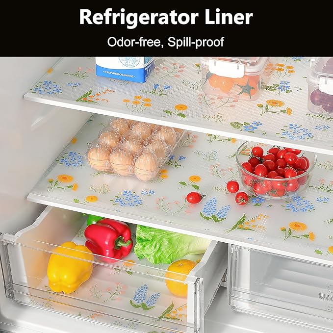 INNOLITES Shelf Liners for Kitchen Cabinets Non-Adhesive Drawer Liner with Floral, Waterproof Durable Easy to Clean, for Refrigerator, Shelves (Colorful Floral, 11.8" x 240")
