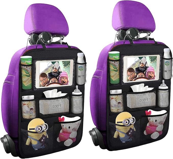 ONE PIX Backseat Car Organizer Mats, Back Seat Organizers and Storage Bag with Touch Screen Tablet Holder for Kids, Toddlers, Seats, Travel Accessories, Road Trip Essentials (2PCS)
