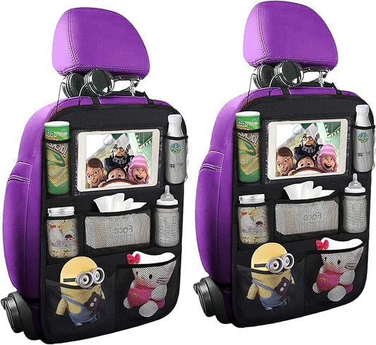 ONE PIX Backseat Car Organizer Mats, Back Seat Organizers and Storage Bag with Touch Screen Tablet Holder for Kids, Toddlers, Seats, Travel Accessories, Road Trip Essentials (2PCS)
