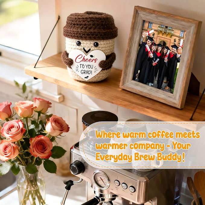 Graduation Gifts for Her Him - Cheers To You Grad - Handmade Positive Crochet Coffee Mug Graduation Decoration College High School University Grad Academy Masters Congratulations Gifts for Friends