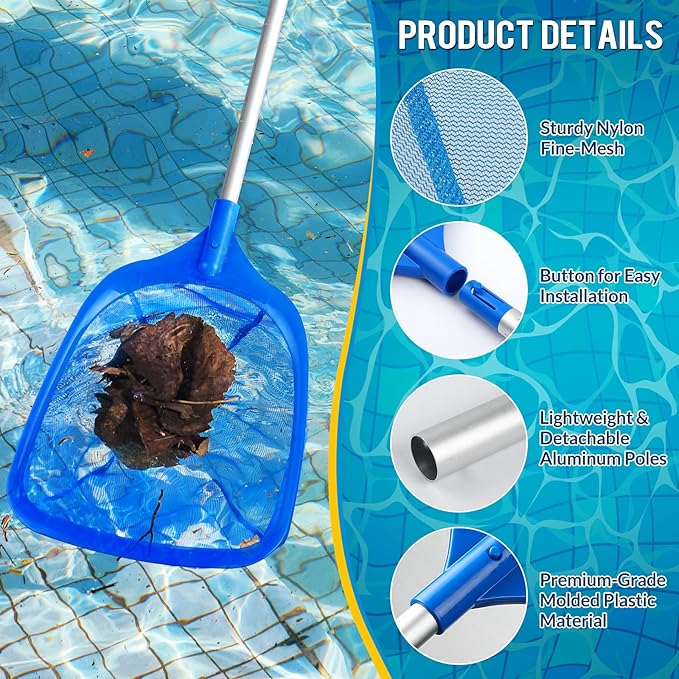 Tavaleu Pool Skimmer Net, Deep Pool Leaf Net with Reinforced Frame, Large Capacity Rake Net for Cleaning, Debris Pickup Removal