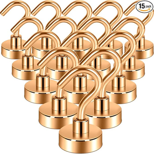 Neosmuk Magnetic Hooks, Heavy Duty 30lb+ Strong Magnet Hook for Cruise Cabins, Cruise Ship Essentials for Hanging, Metal Wall Refrigerator Hangers (Bronze, 15 Pack)